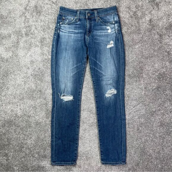 Ag Adriano Goldschmied The Beau Sloucy Skinny Distressed Medium Wash Jeans 25 - Picture 5 of 15